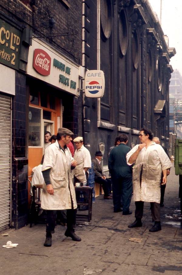 Joe's Number 1 cafe at 1 Lower Thames Street next to St Magnus the Martyr with Billingsgate market traders